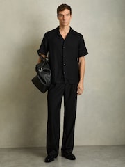 Reiss Black Beldi Relaxed Linen Cuban Collar Shirt - Image 3 of 6