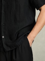 Reiss Black Beldi Relaxed Linen Cuban Collar Shirt - Image 4 of 6