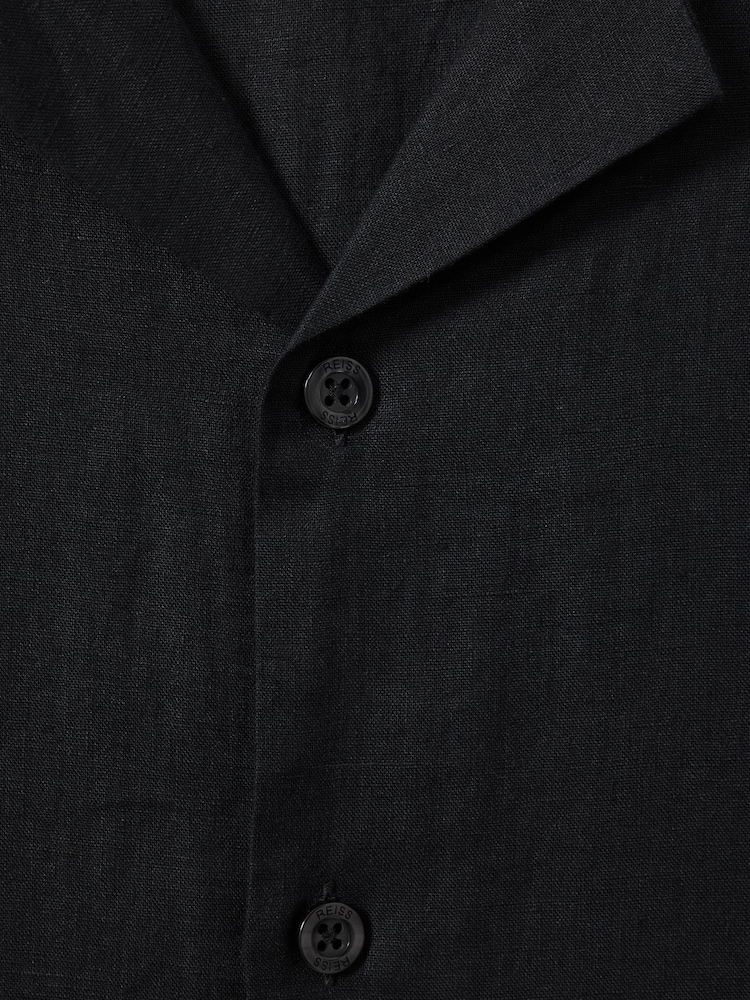Reiss Black Beldi Relaxed Linen Cuban Collar Shirt - Image 6 of 6