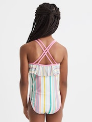 Reiss Multi Cora 9-13 yrs Striped Frilly Cross-Back Swimsuit - Image 5 of 6