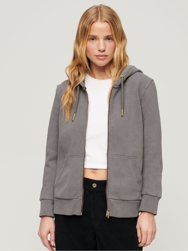 Superdry Grey Tattoo Rhinestone Backprint Zip Hoodie - Image 2 of 4 Superdry Grey Tattoo Rhinestone Backprint Zip Hoodie - Image 2 of 4