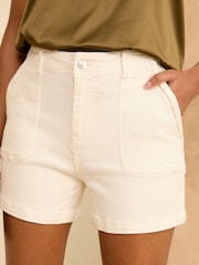 Love & Roses Ecru White High Waist Denim Shorts - Image 1 of 4