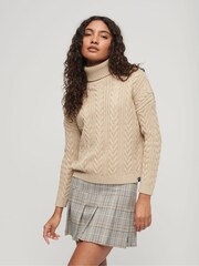 Superdry Nude Drop Shoulder Cable Roll Neck 100% Cotton Jumper - Image 1 of 3