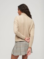 Superdry Nude Drop Shoulder Cable Roll Neck 100% Cotton Jumper - Image 2 of 3