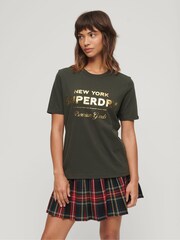 Superdry Grey 100% Cotton Luxe Metallic Logo T-Shirt - Image 1 of 3