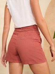 Love & Roses Red Belted Cotton Twill Utility Shorts - Image 3 of 4