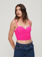 Superdry Pink Ruched Jersey Midi Cami Top - Image 1 of 3