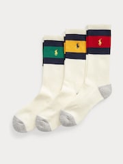 Polo Ralph Lauren White Striped-Cuff Crew Socks 3 Pack - Image 1 of 7