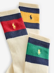 Polo Ralph Lauren White Striped-Cuff Crew Socks 3 Pack - Image 6 of 7