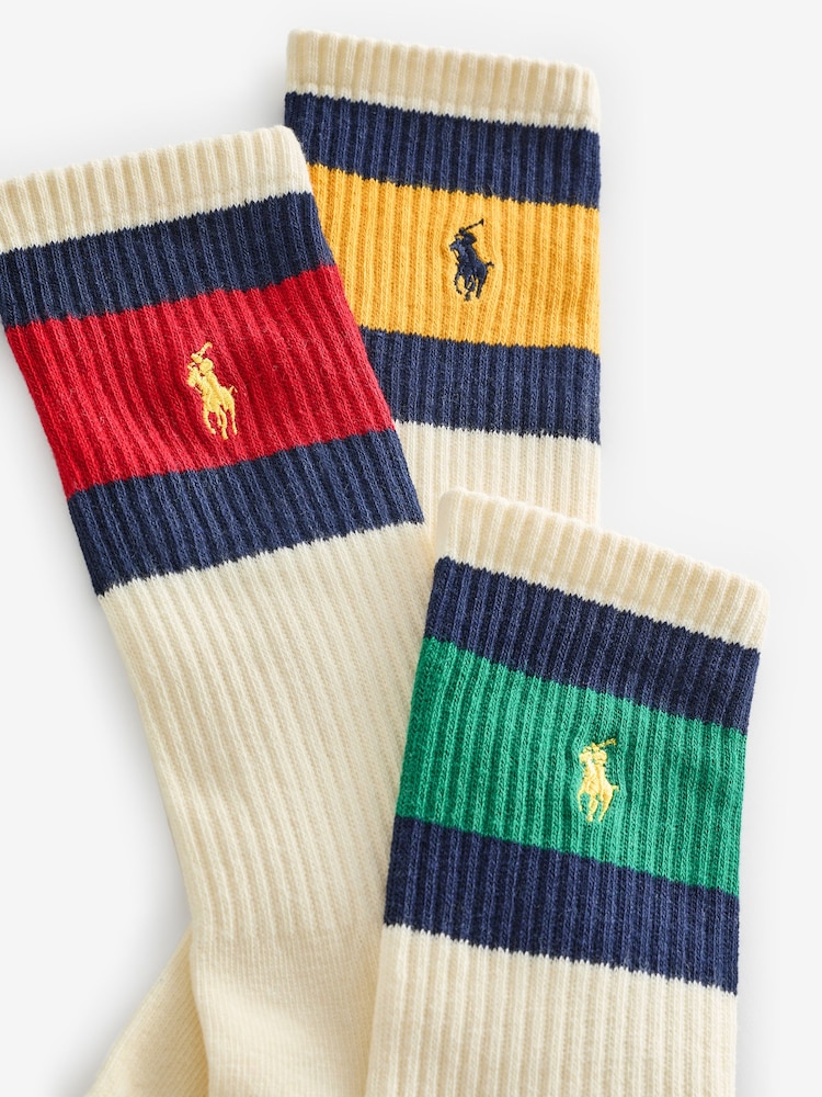 Buy Polo Ralph Lauren White Striped-Cuff Crew Socks Pack from