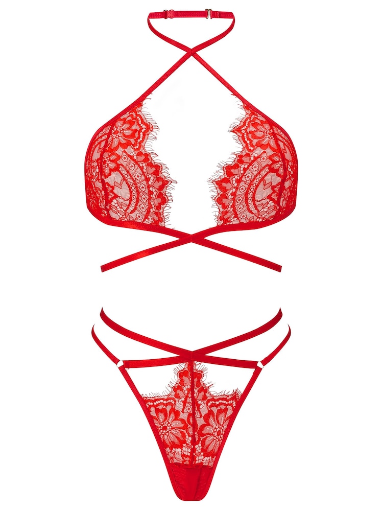 Ann Summers Red Infinite Strappy Lace Bra and Thong Set - Image 4 of 4