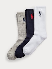 Polo Ralph Lauren Multi Large Pony Logo Crew Socks 3 Pack - Image 1 of 6