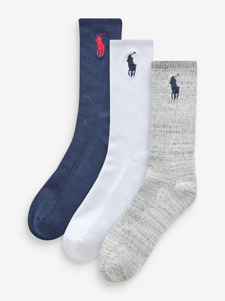 Polo Ralph Lauren Multi Large Pony Logo Crew Socks 3 Pack - Image 2 of 6