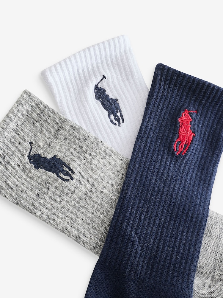 Polo Ralph Lauren Multi Large Pony Logo Crew Socks 3 Pack - Image 6 of 6