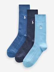 Polo Ralph Lauren Blue/Grey/Black Ribbed Cotton Blend Crew Socks 3 Pack - Image 2 of 6