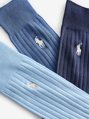 Polo Ralph Lauren Blue/Grey/Black Ribbed Cotton Blend Crew Socks 3 Pack - Image 6 of 6
