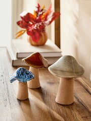 Set of 3 Natural Ceramic Reactive Glaze Toadstool Ornaments - Image 1 of 4