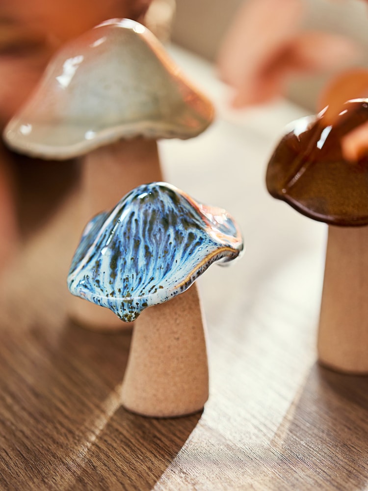 Set of 3 Natural Ceramic Reactive Glaze Toadstool Ornaments - Image 2 of 4