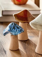 Set of 3 Natural Ceramic Reactive Glaze Toadstool Ornaments - Image 3 of 4