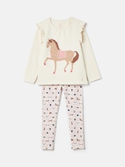 Joules Doze Days Cream Horse Print Jersey Pyjama Set - Image 1 of 6