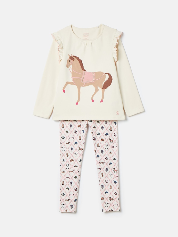 Joules Doze Days Cream Horse Print Jersey Pyjama Set - Image 1 of 6