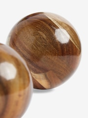 Set of 2 Brown Waxed Ash Wood Decorative Ball Ornaments - Image 2 of 4