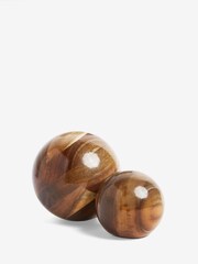 Set of 2 Brown Waxed Ash Wood Decorative Ball Ornaments - Image 4 of 4