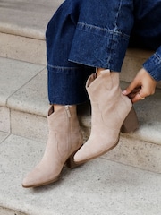 Linzi Natural Suede Jessie Faux Suede Western Ankle Boots - Image 2 of 5