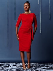 Jolie Moi Red Velvet Tie Detail Bodycon Dress - Image 1 of 6