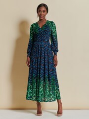 Jolie Moi Blue Quiyn Symmetrical Print Lace Maxi Dress - Image 1 of 6