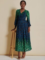 Jolie Moi Blue Quiyn Symmetrical Print Lace Maxi Dress - Image 3 of 6
