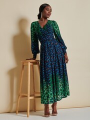 Jolie Moi Blue Quiyn Symmetrical Print Lace Maxi Dress - Image 4 of 6