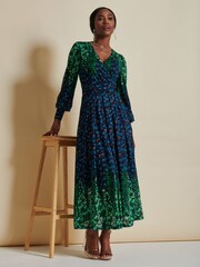 Jolie Moi Blue Quiyn Symmetrical Print Lace Maxi Dress - Image 5 of 6