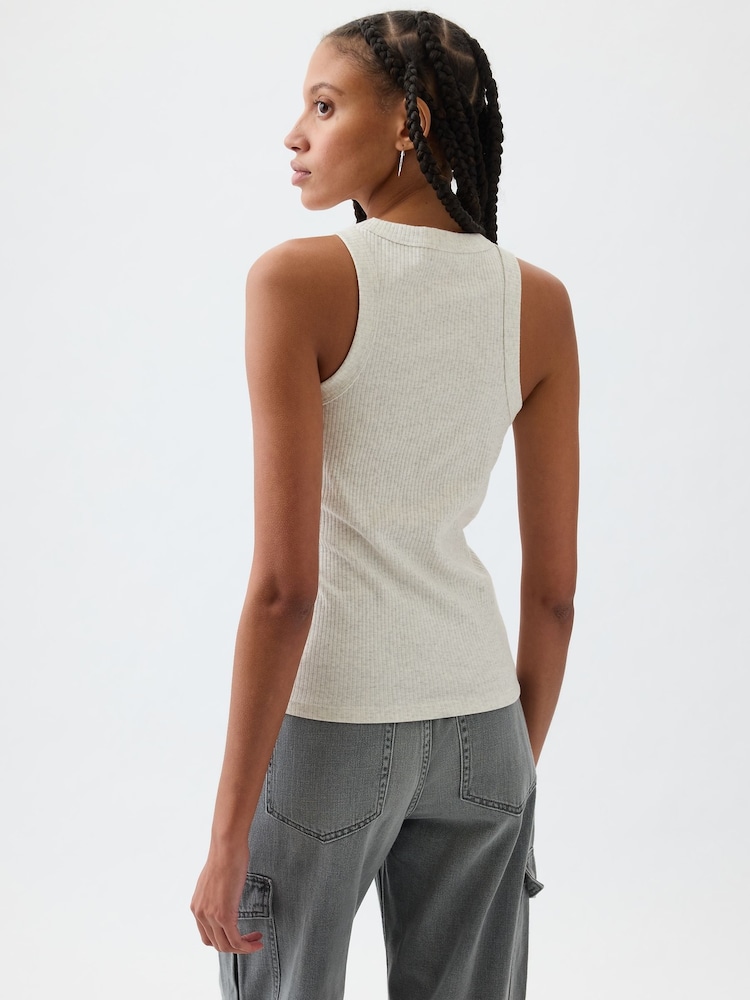 Gap Grey Ribbed Racer High Neck Vest Top - Image 2 of 2 Gap Grey Ribbed Racer High Neck Vest Top - Image 2 of 2