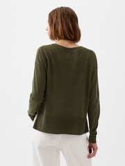 Gap Green Linen Blend V Neck Split Hem Jumper - Image 2 of 5