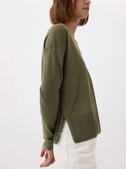 Gap Green Linen Blend V Neck Split Hem Jumper - Image 4 of 5