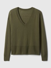 Gap Green Linen Blend V Neck Split Hem Jumper - Image 5 of 5