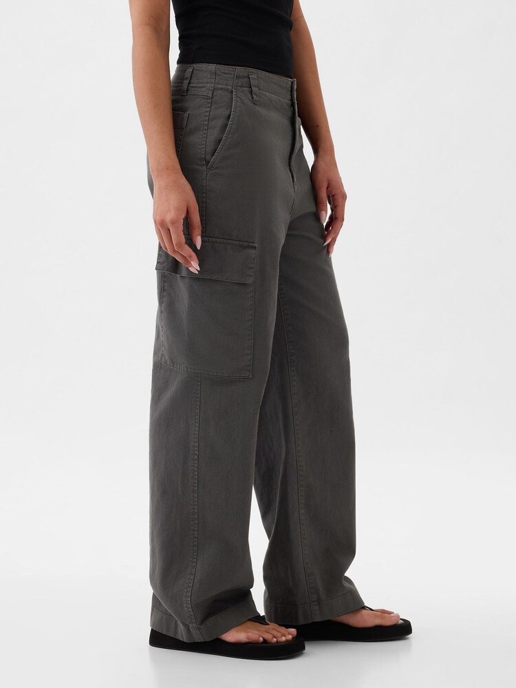 Gap Grey Loose Cotton Chino Cargo Trousers - Image 5 of 5