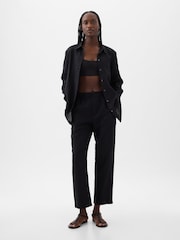 Gap Black 100% Linen Long Sleeve Oversized Shirt - Image 1 of 5