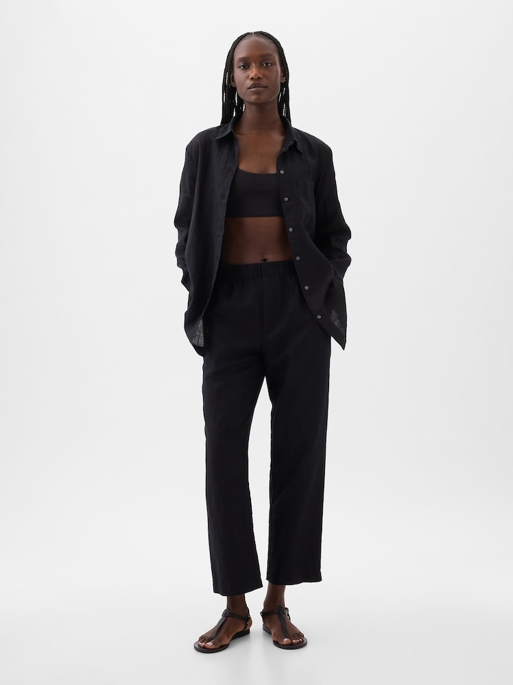 Gap Black 100% Linen Long Sleeve Oversized Shirt - Image 1 of 5