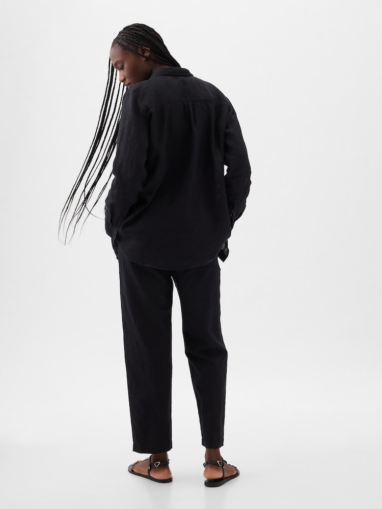 Gap Black 100% Linen Long Sleeve Oversized Shirt - Image 2 of 5