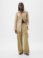 Gap Brown 100% Linen Long Sleeve Oversized Shirt - Image 1 of 6