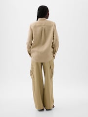Gap Brown 100% Linen Long Sleeve Oversized Shirt - Image 2 of 6
