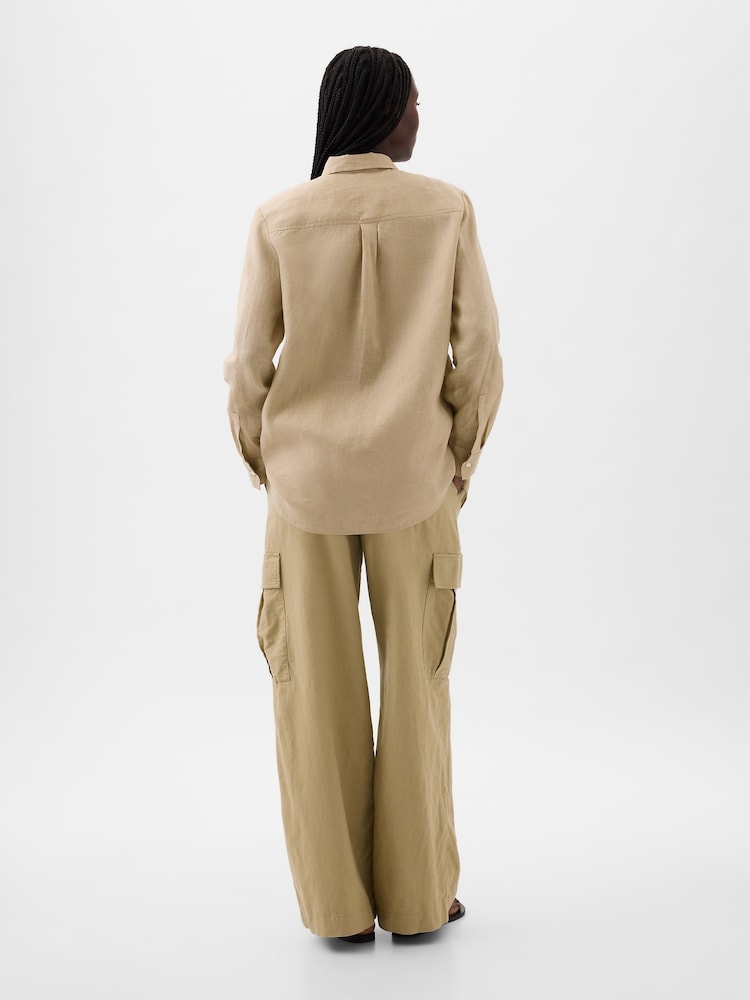 Gap Brown 100% Linen Long Sleeve Oversized Shirt - Image 2 of 6