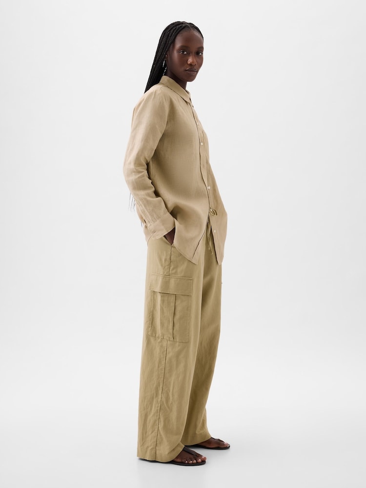 Gap Brown 100% Linen Long Sleeve Oversized Shirt - Image 4 of 6