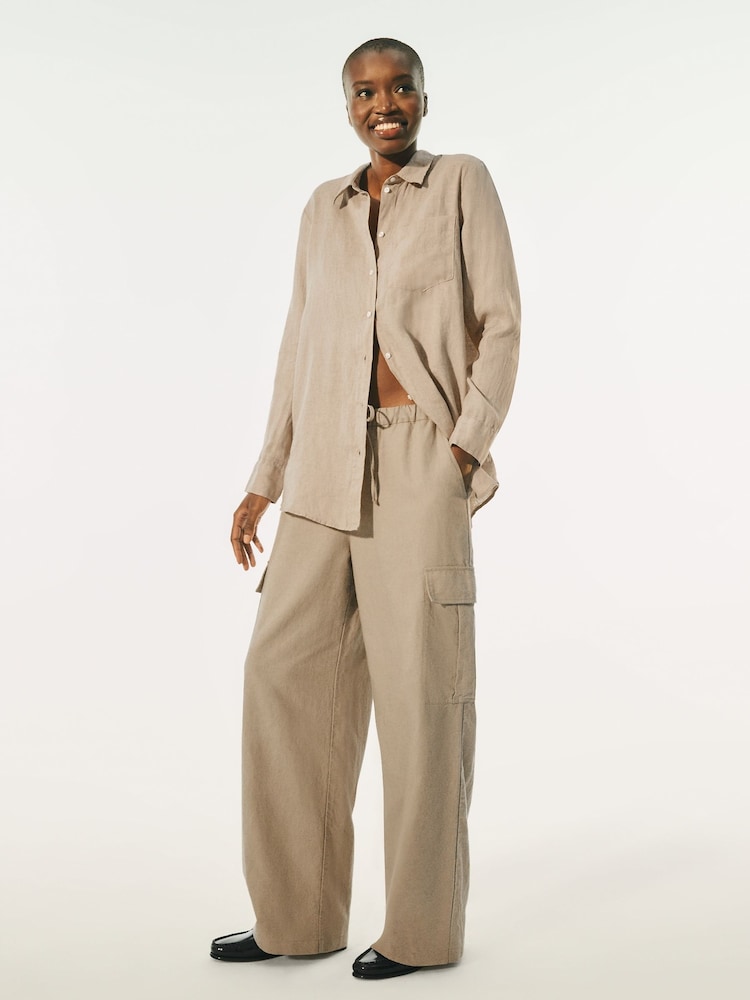 Gap Brown 100% Linen Long Sleeve Oversized Shirt - Image 5 of 6