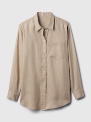 Gap Brown 100% Linen Long Sleeve Oversized Shirt - Image 6 of 6