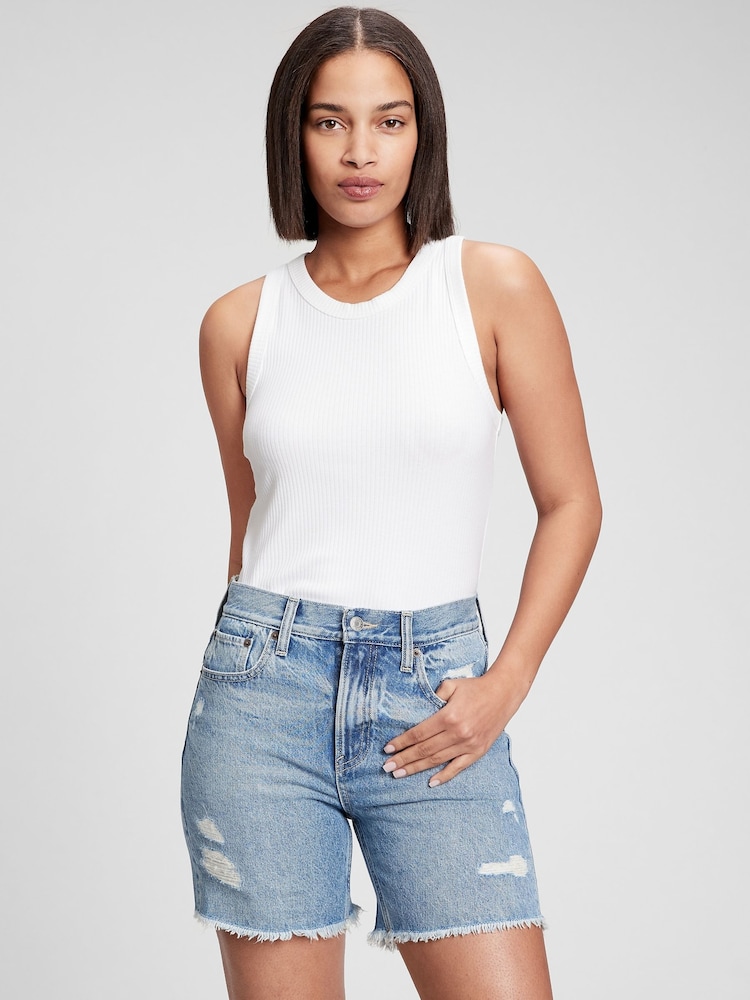 Gap White Ribbed Racer High Neck Vest Top - Image 2 of 2 Gap White Ribbed Racer High Neck Vest Top - Image 2 of 2