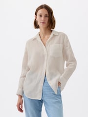 Gap White 100% Linen Long Sleeve Oversized Shirt - Image 1 of 6