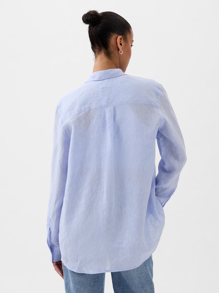 Gap Blue 100% Linen Long Sleeve Oversized Shirt - Image 2 of 5